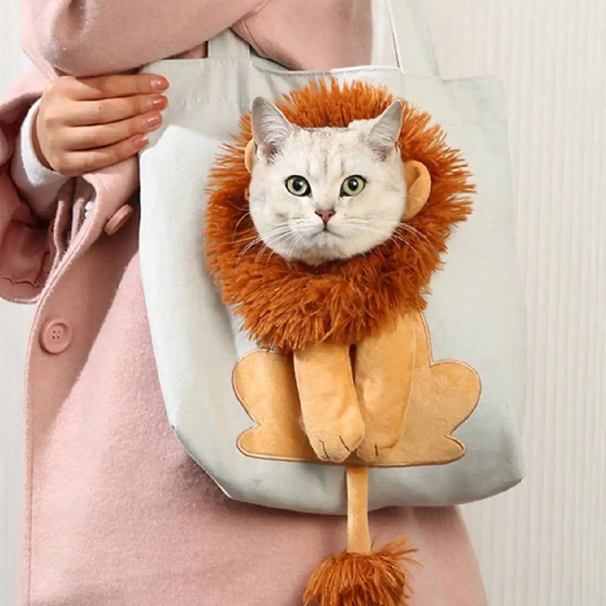 Pet Canvas Shoulder Bag Lion Shaped Cute Cat Carrier Portable Shoulder Carrying Bag Chest Cat Bag Outdoor Cat Tote