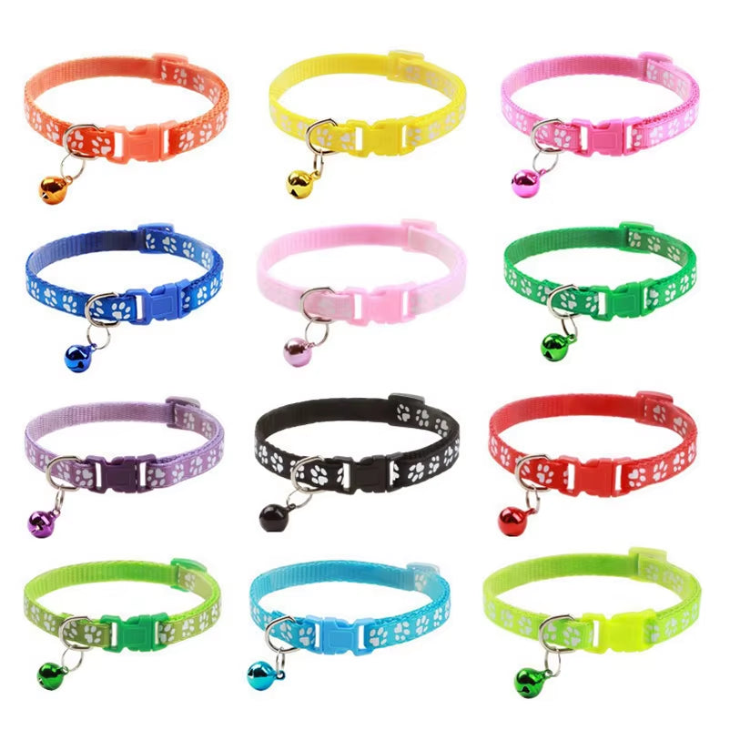 Pet Cat Bell Collar Dog Print Cat Collar Multiple Colors Optional Necklace Ring Cat Rope Collar Pet Supplies